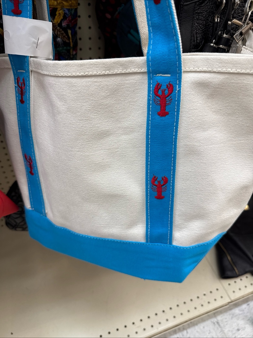 Canvas Tote with Bright Blue Trim and Red Lobster Accent